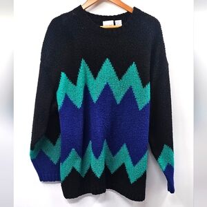 Vintage Sweater Styles To Go Black Turquoise Size Large